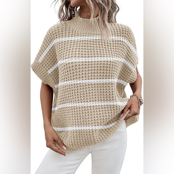 Viottiset Sweaters - Viottiset Oversized Sweater Vest Womens Medium Apricot Stripe Mock Neck New